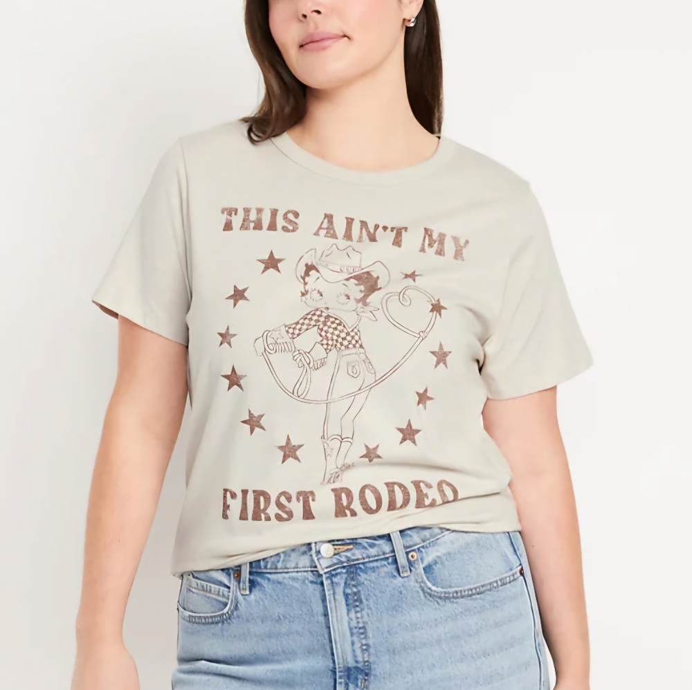 Graphic Beige T-Shirt Xxl Women rodeo top cowgirl western  print Betty boop - Picture 13 of 16